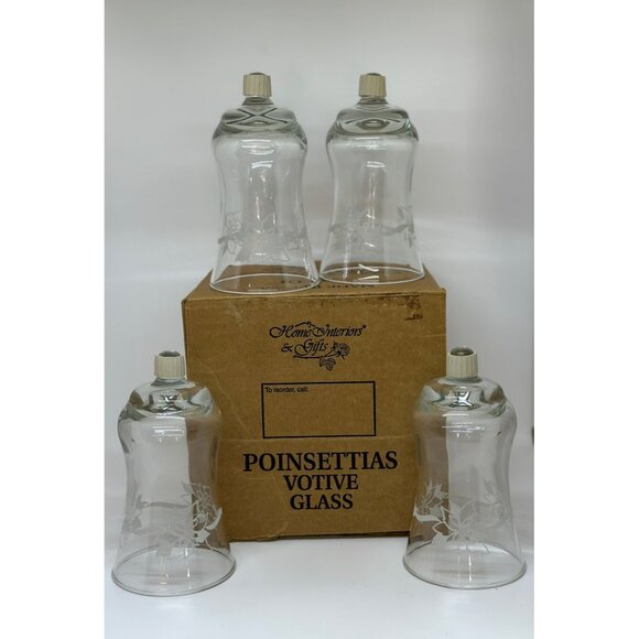 HOMCO Poinsettia Votive Glass Candle Holders 5.5"x3 - Set of 4 NIB Holiday Decor - Picture 1 of 8